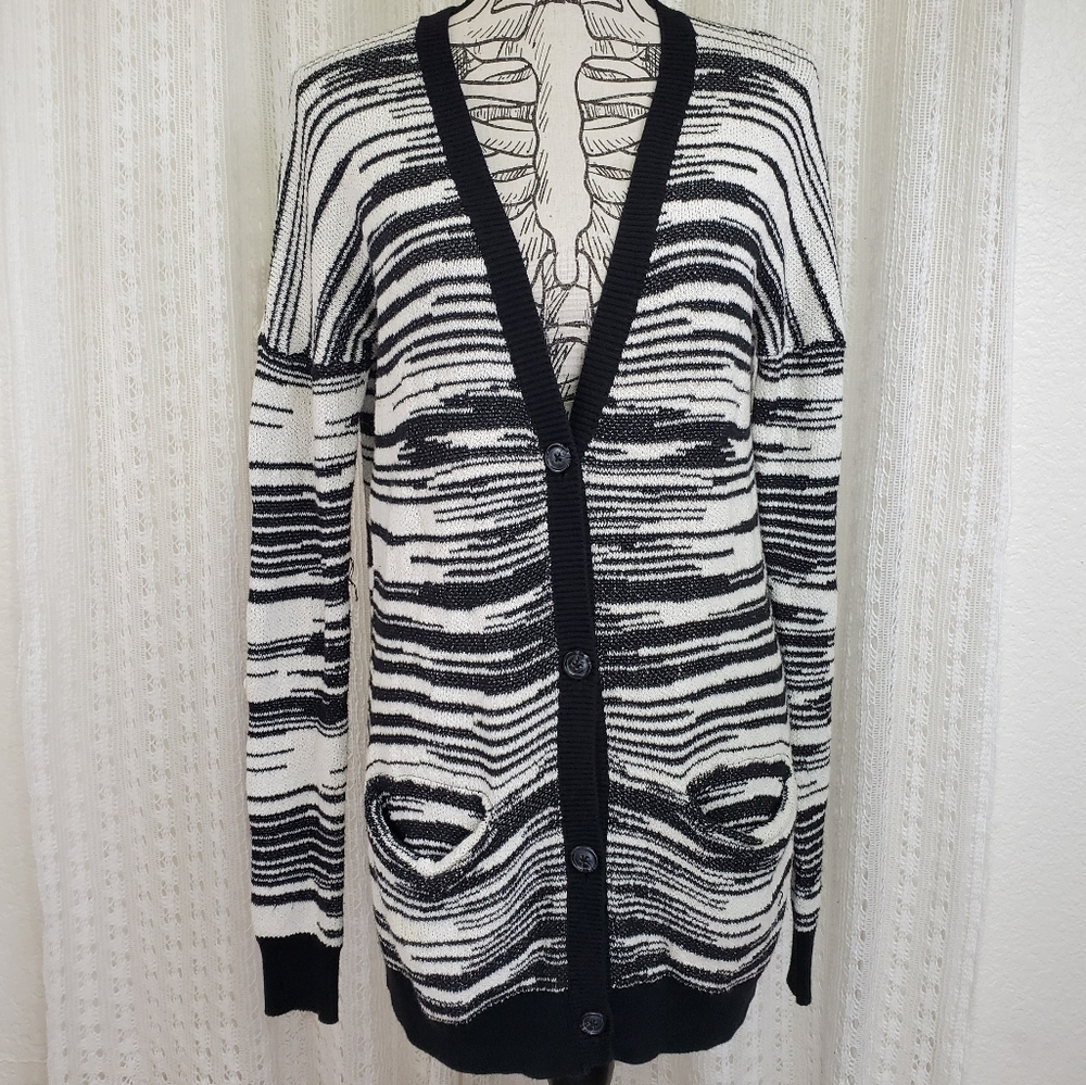 Staring at Stars Antropologie Black White Striped Oversized Cardigan Size M